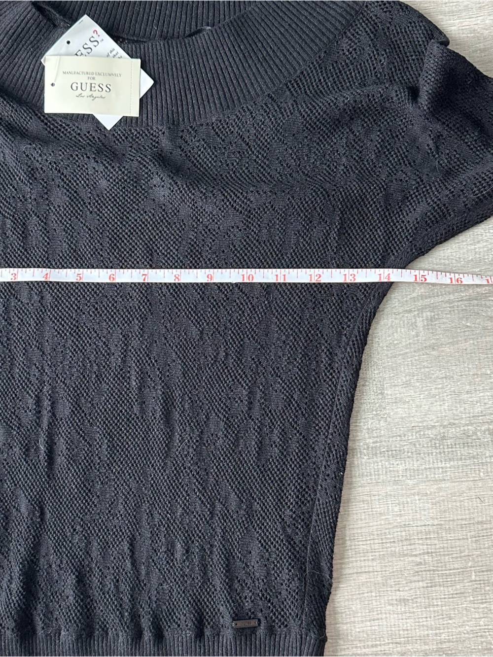 NWT Vintage GUESS Black Linen Off-Shoulder Knit Sweater 3/4 Sleeve Sheer - Picture 3 of 8